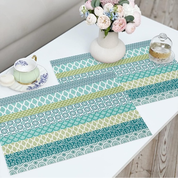 Bohemian Ombré Teal Placemats, Set of 4, 100% Polyester, Decor (18x30 in.) - Picture 2 of 5